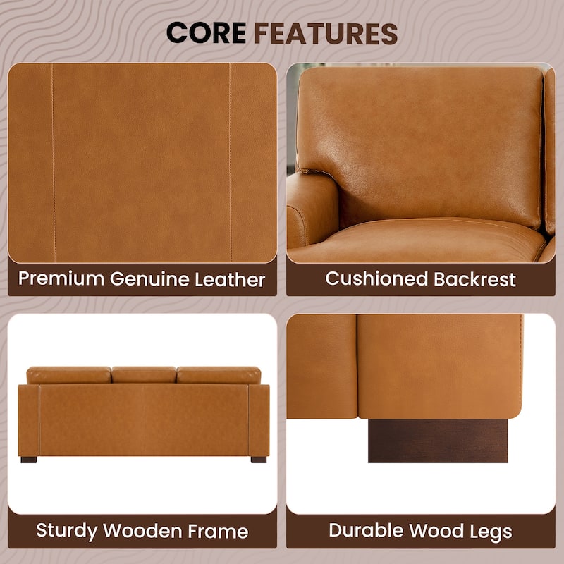 Genuine Leather Sofa Set - Chair, Loveseat & Sofa with Feather Cushions