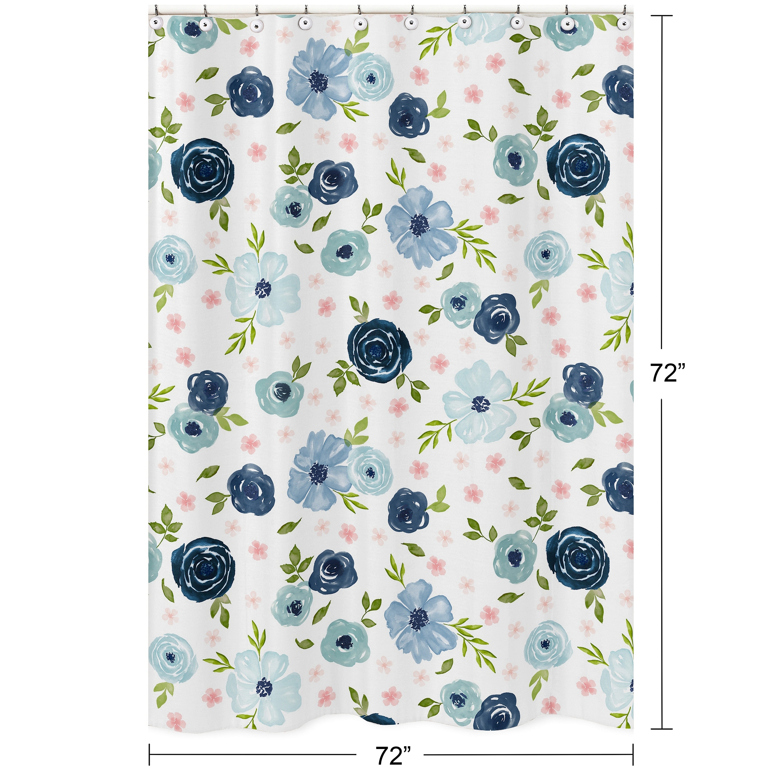 Seaglass Caro Fabric Shower Curtain Floral Flowers Pattern Blue Black Aqua Green on White Pipa Seaglass Caro Fabric Shower Curtain Floral Flowers Pattern Blue Black Aqua Green on White Pipa