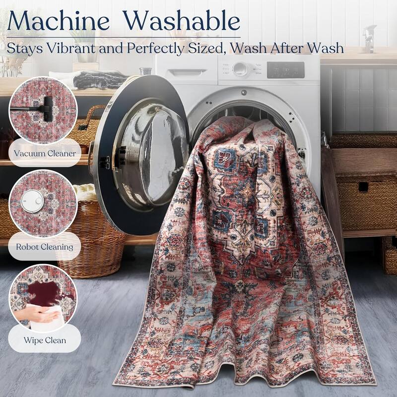 Delara Machine Washable Area Rug, Soft & Durable, Non-Slip Backing, Eco- Friendly GRS certified.