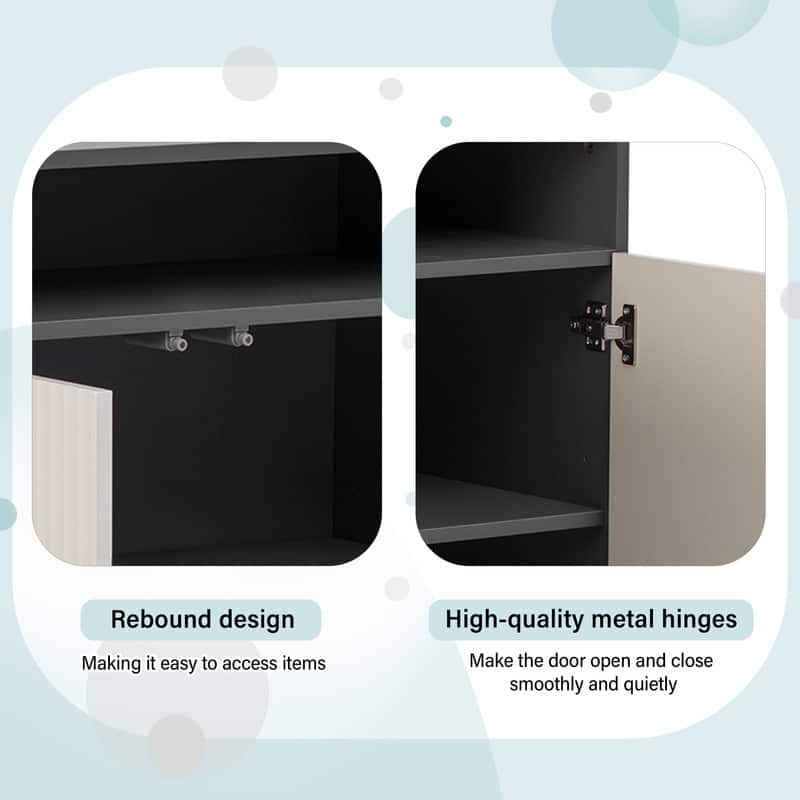 Entryway Bench Cabinet With Cushion, 2 Doors and 3-Tier Adjustable Shelves for Entryway Organization