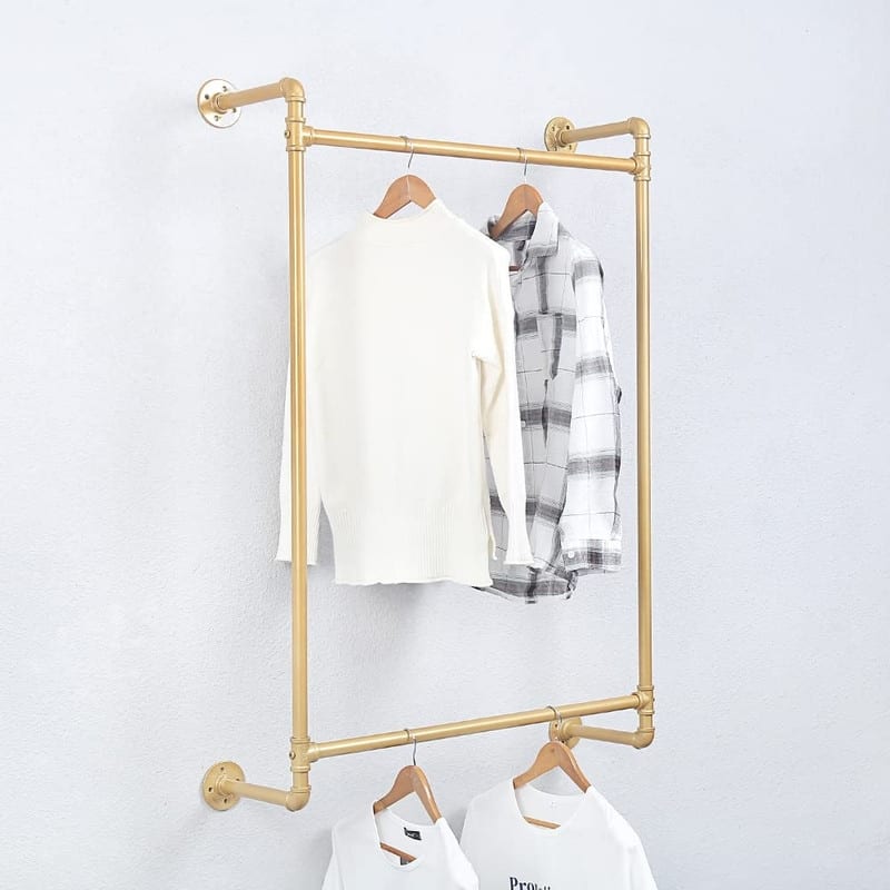 Industrial Pipe Clothing Rack Wall Mounted