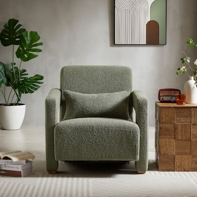 Modern Boucle Accent Chair with Square Wooden Block Legs