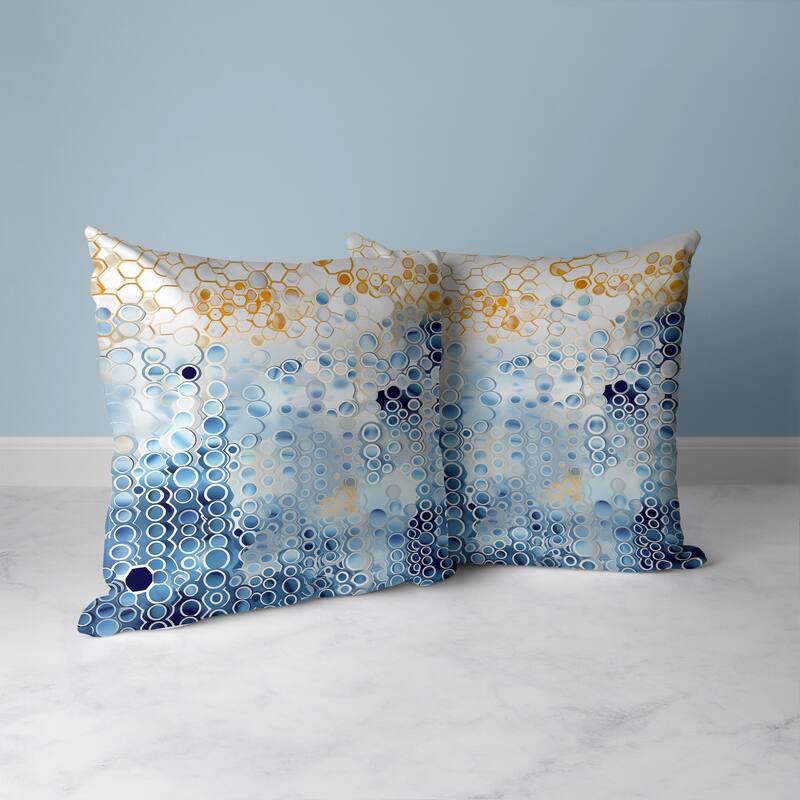 Water Ripples Faux Suede Reversible Throw Pillow Blue and Gold