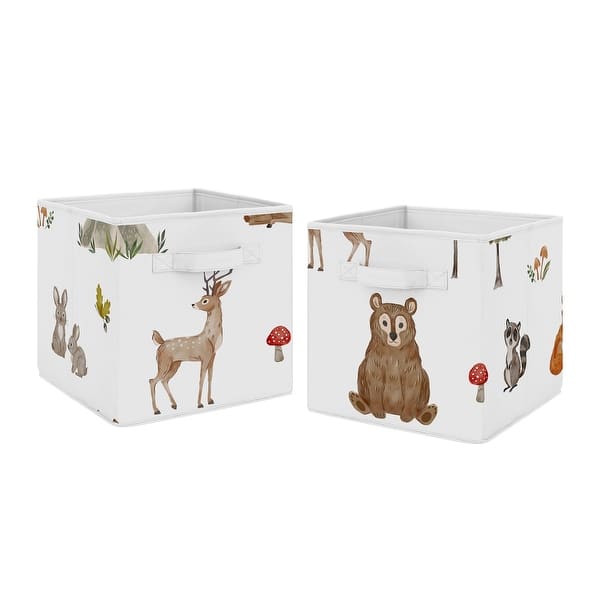 slide 2 of 4, Sweet Jojo Designs Woodland Forest Animals Boy Girl Gender Neutral Unisex Foldable Fabric Storage Bins Friends Bear Watercolor