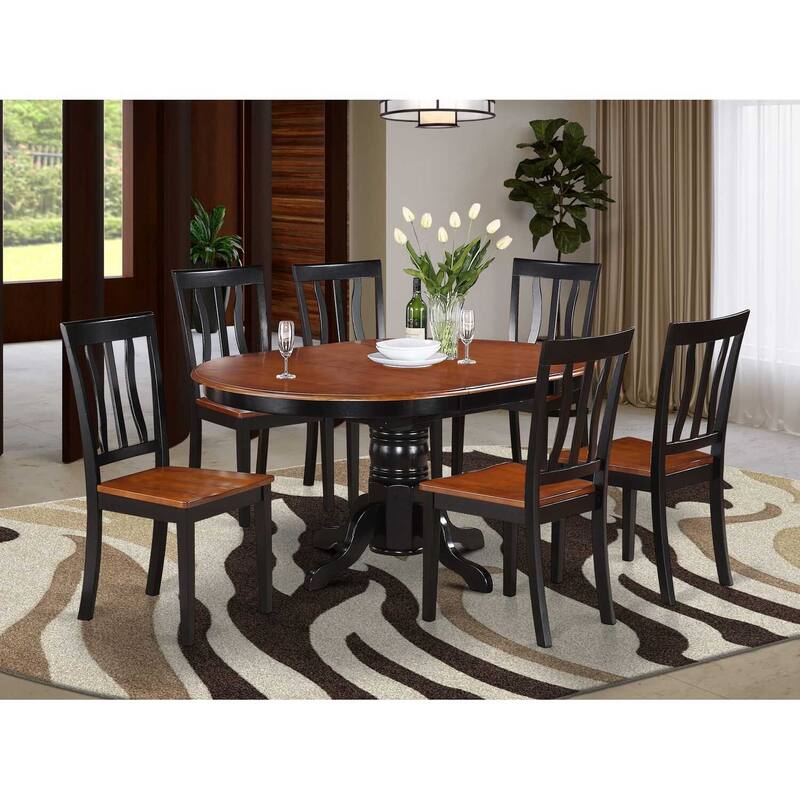 7-Piece Oval Black Finish Solid Wood Top Dining Table with 6 Chairs with