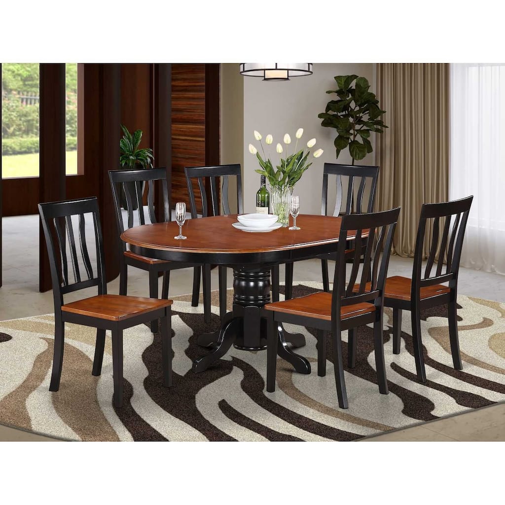 7-Piece Oval Black Finish Solid Wood Top Dining Table with 6 Chairs with