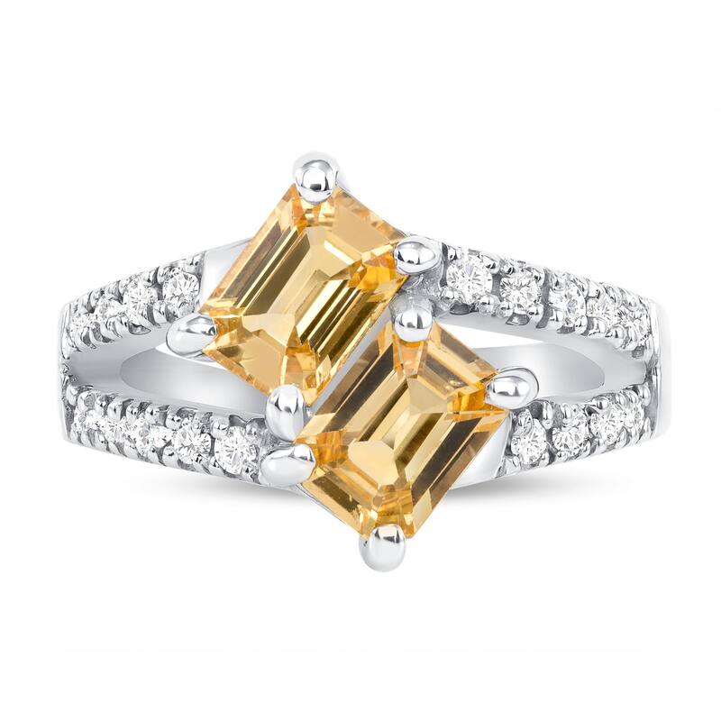 2.13 ct Yellow Sapphire and Diamond Ring in 14k White Gold