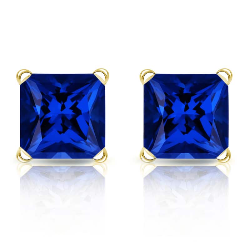 Auriya 14k Gold Lab Grown Gemstone Blue Sapphire Stud Earrings Princess 0.25 to 5.00 ct. tw. 4-Prong Martini Screw-Back