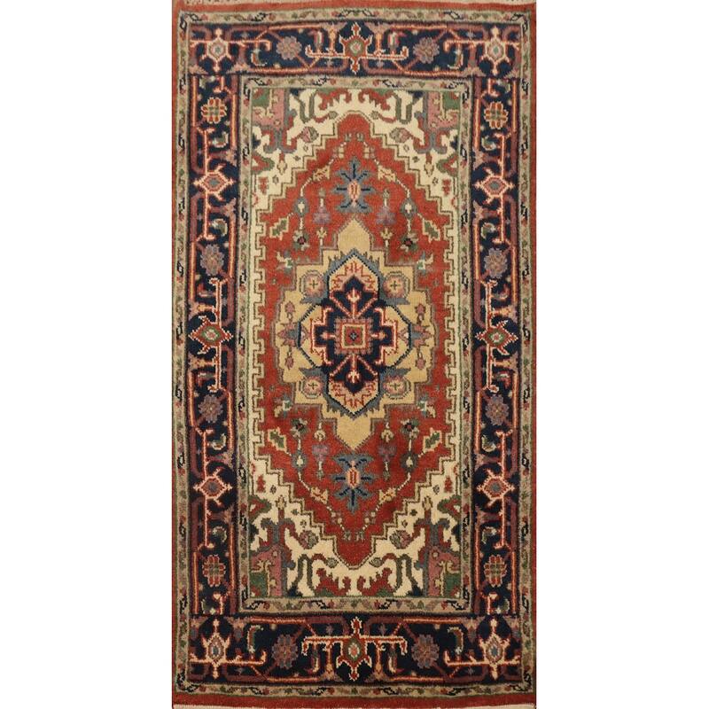 Hand Knotted Oriental 100% Wool Carpet Traditional Medallion Oranges & Rust Heriz (serapi) Area Rug - 5' 4'' X 2' 9''