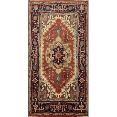 Hand Knotted Oriental 100% Wool Carpet Traditional Medallion Oranges & Rust Heriz (serapi) Area Rug - 5' 4'' X 2' 9''