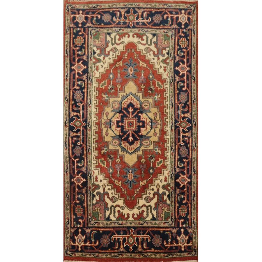 Hand Knotted Oriental 100% Wool Carpet Traditional Medallion Oranges & Rust Heriz (serapi) Area Rug - 5' 4'' X 2' 9''