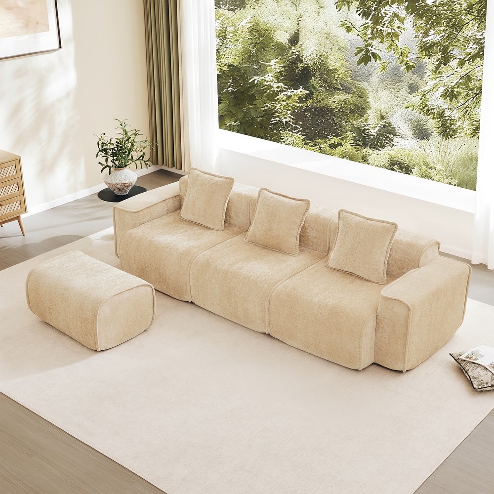 GDFStudio - Streamlined Velvet 3-Seater 108.66" L-Shaped Modular Boneless Sofa with Ottoman