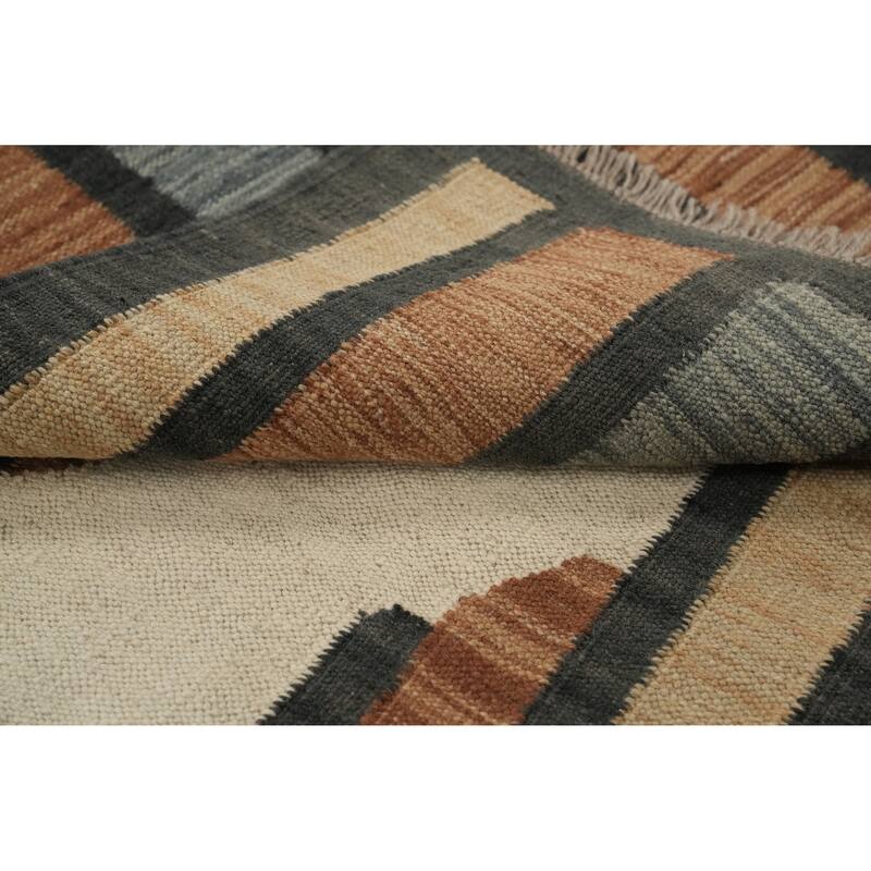 Hand Woven Oriental 100% Wool Carpet Southwestern Modern Greys & Charcoal Kilim Runner Rug - 11' 9'' X 2' 9''