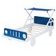 preview thumbnail 7 of 6, White+Blue Playful Twin Car Platform Bed, Ceiling Cloth, Storage Shelf, Wheel Legs