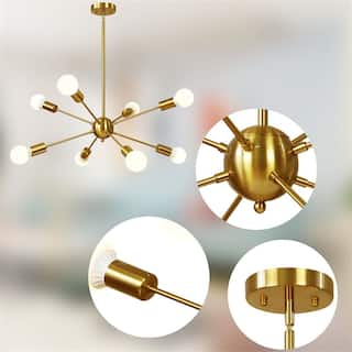 6-Light Mid-Century Sputnik Chandelier in Brushed Nickel with Gold Accents
