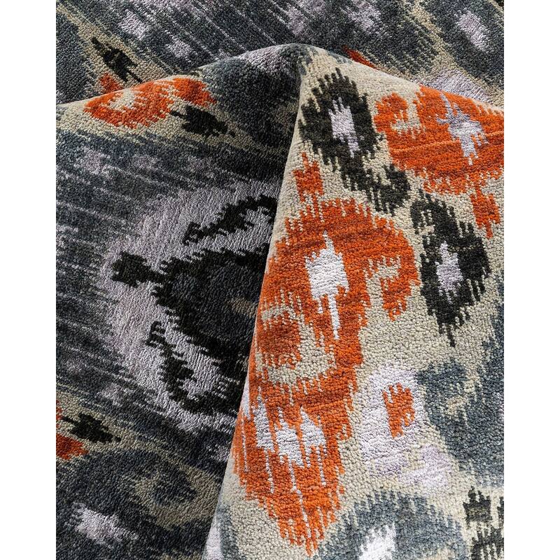 Ikat One-of-a-Kind Hand-Knotted Area Rug - Gray, 9' 1" x 12' 4" - 9' 1" x 12' 4"