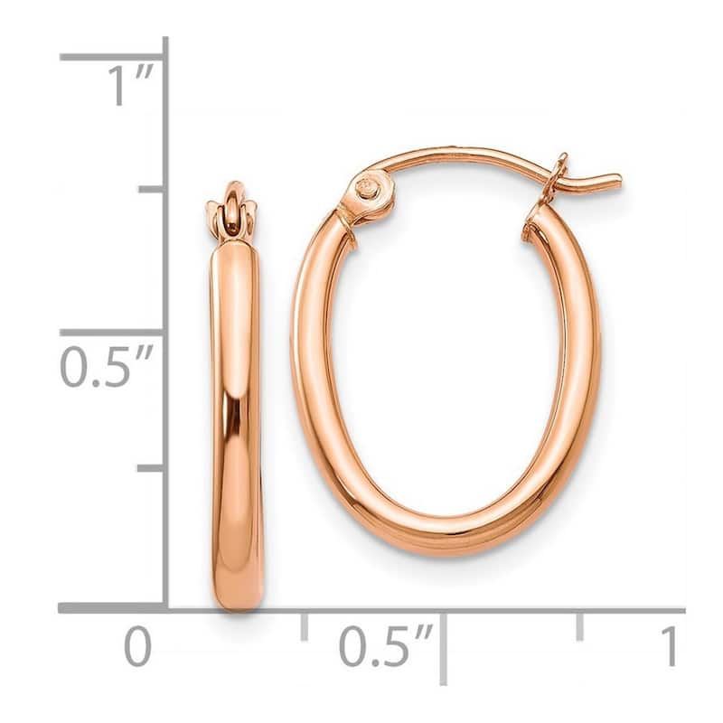 Curata 14k Rose Gold Polished Tube 21x2mm Oval Hoop Earrings
