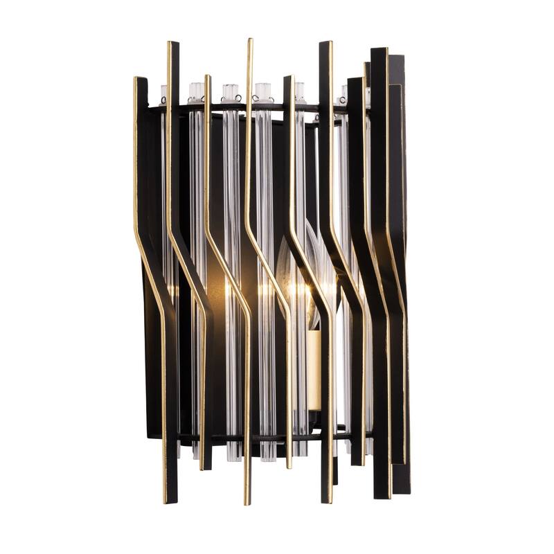 Park Row 1-Light Flush Black and Gold Wall Sconce