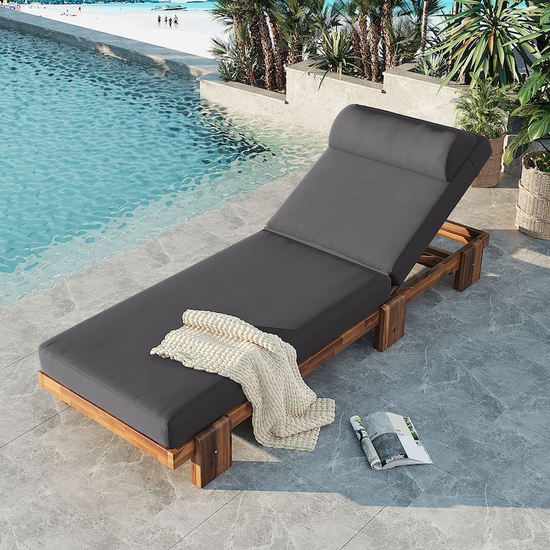 Roomfitters 78.8" Outdoor Patio Chaise Lounge Chair with Adjustable Backrest and Side Table for Poolside & Garden