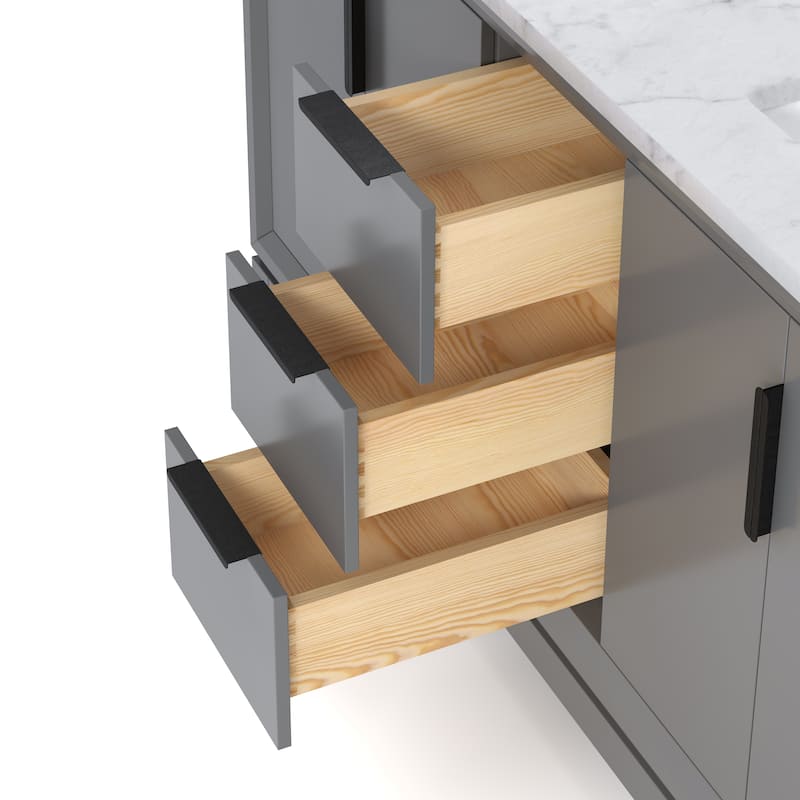 Elizabeth 60-Inch Double Sink Carrara White Marble Vanity With Matching Mirrors