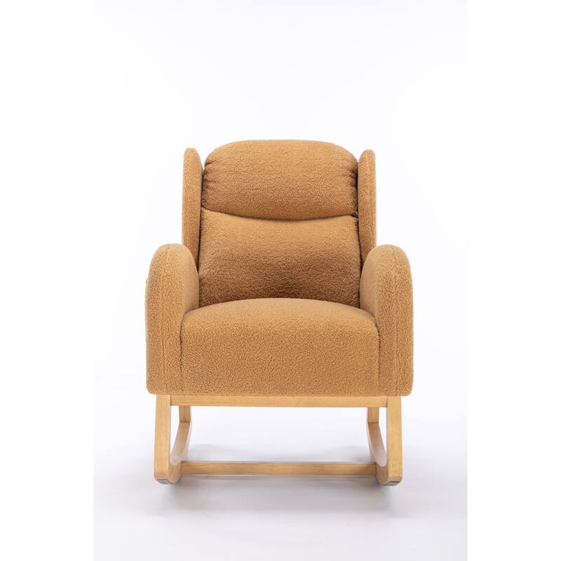 Modern 38" High Back Upholstered Rocking Chair with Wood Legs and Packet