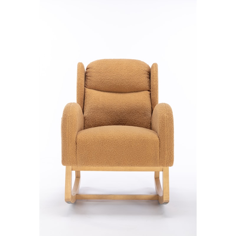 Teddy Fabric Rocking Chair with Wooden Legs and 300lb Capacity