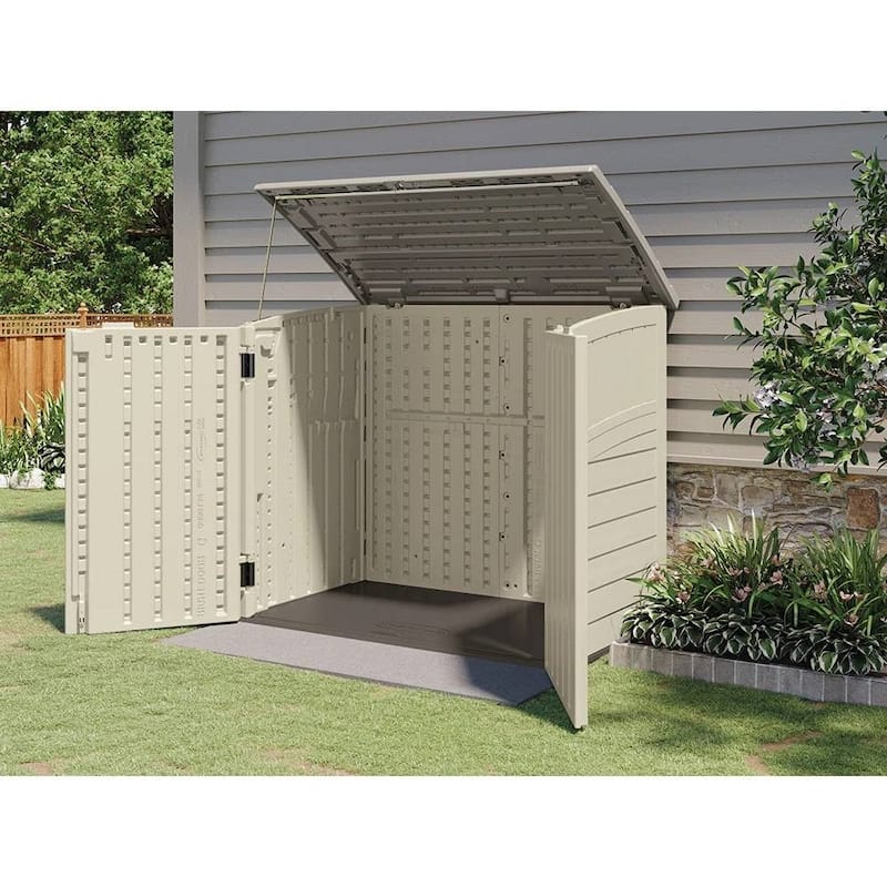 34 cu ft Plastic Outdoor Trash Can Storage Shed with Lockable Doors for Lawn Equipment - 53″ W × 32.5″ D × 45.5″ H