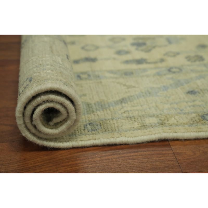 Vegetable Dye Floral Oushak Turkish Runner Rug, Floral Geometric - 9' 9'' X 2' 11''