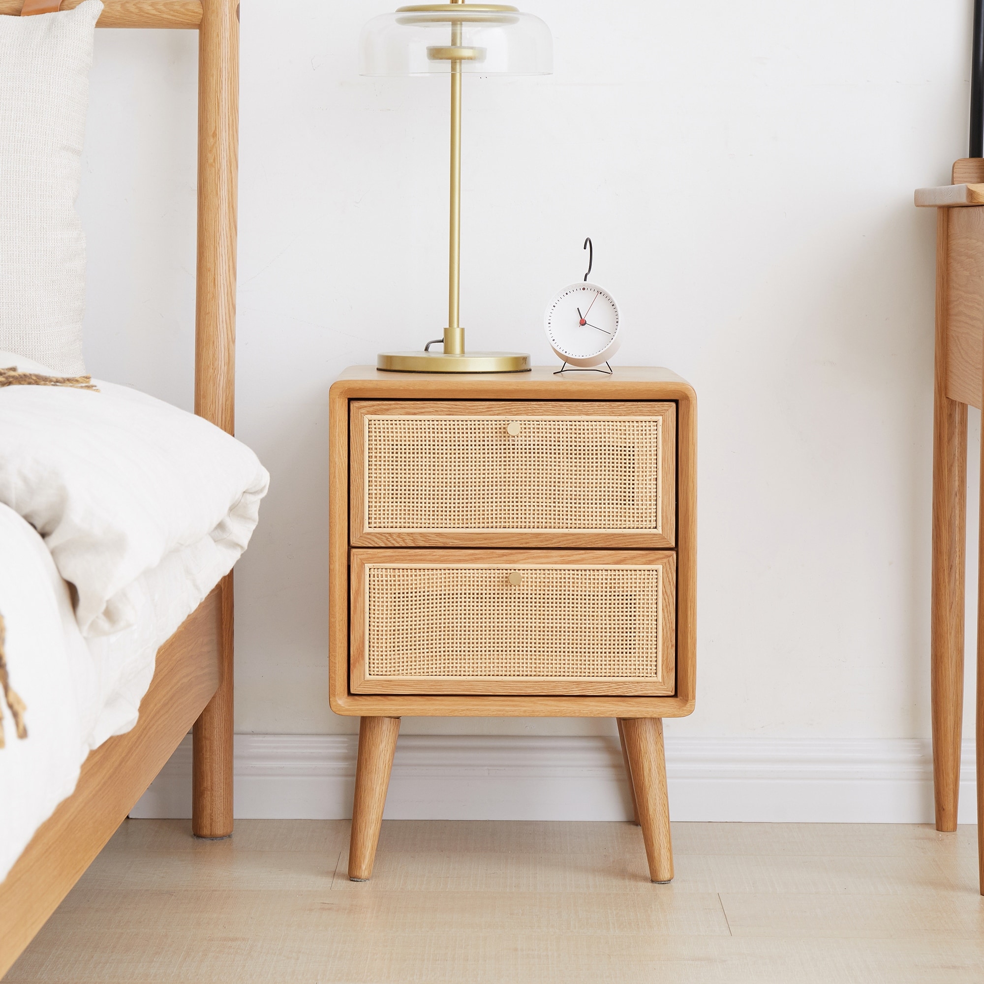 16 inch Natural Solid Wood Nightstand with Storage Drawers