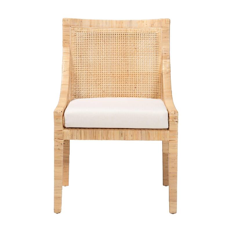 Alexis Natural Rattan Dining Chair - Handcrafted Wingback Accent Chair with Woven Back and Removable Seat Cushion, Boho Seating