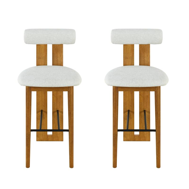 Roomfitters Renee Indoor Wooden Barstools with Cloud-Top Backrest, Set of 2 - Set of 2 - Ivory,Walnut