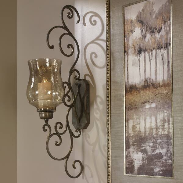 Shop 39 Amber Glass Metal Curl Wall Sconce With Candle On Sale