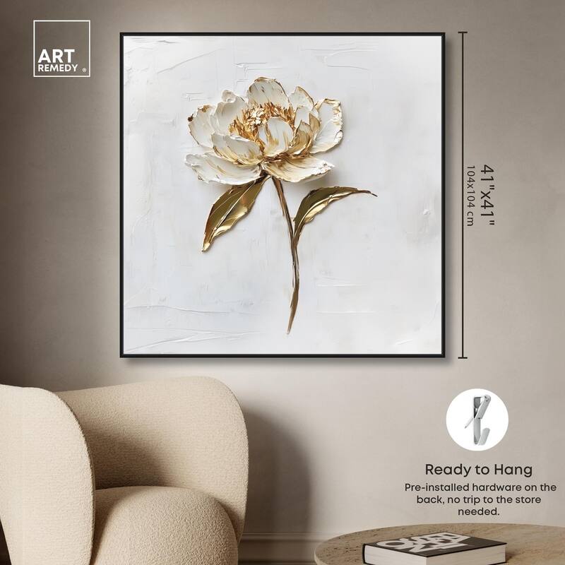 Simple Golden Peonie Canvas by Art Remedy