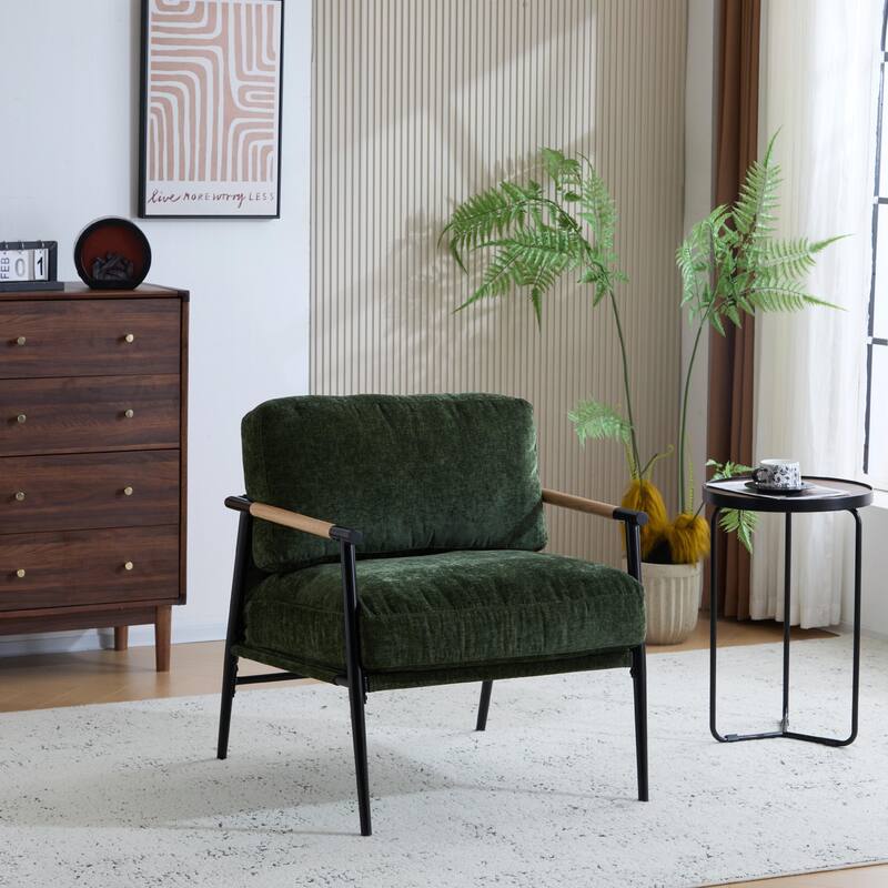 Minimalist Armchair - Soft Cushions, Wood/Metal Design, Compact