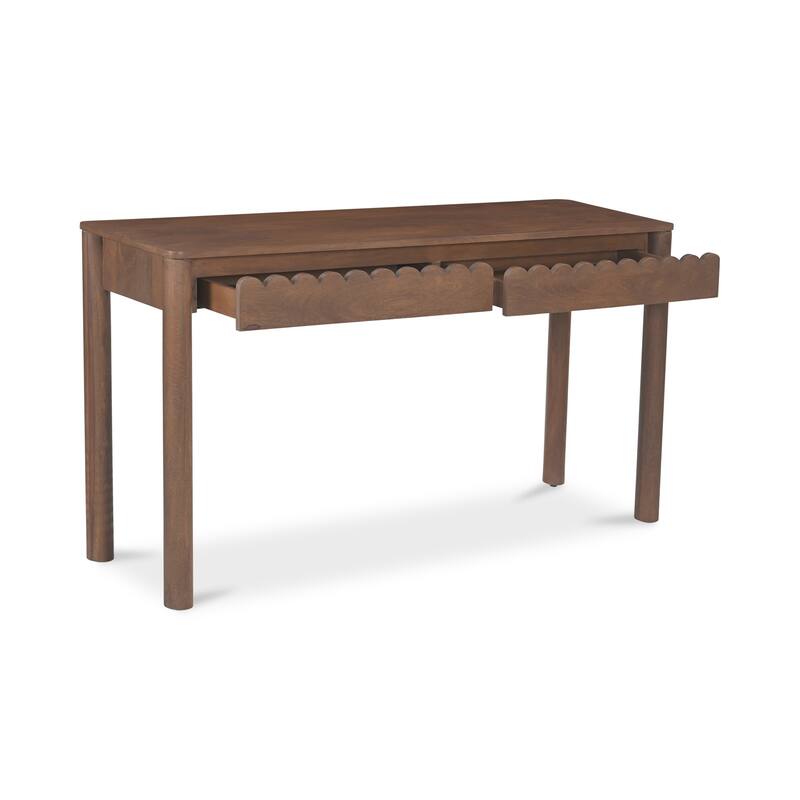NADAAL STUDIOS Thalen Console Table, Rectangular Mango Wood Top with 2 Drawers and Round Legs, Vintage Brown