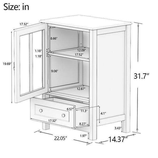 22.05 in. W x 14.37 in. D x 31.69 in. H Buffet Storage Cabinet with Single Glass Doors and Unique Bell Handle in White