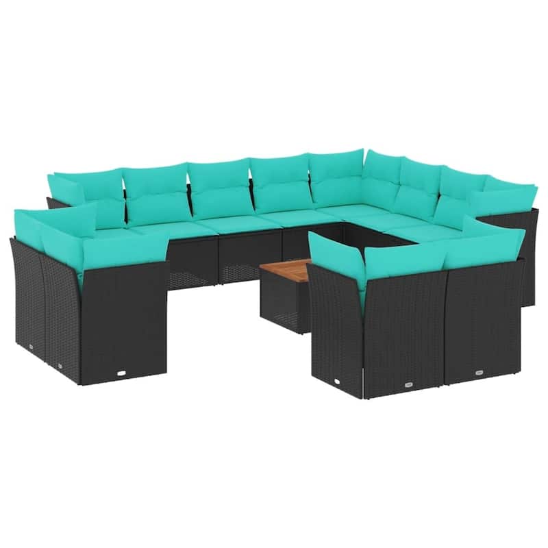 vidaXL 13 Piece Patio Sofa Set with Cushions Black Poly Rattan - 24.4 x 24.4 x 27.2