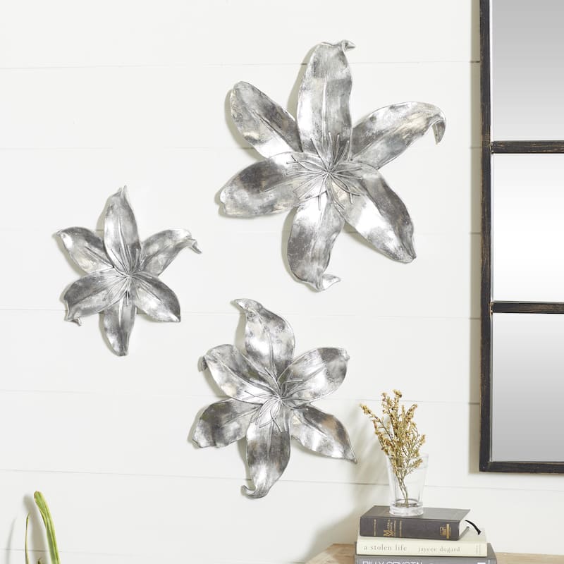 Polystone Floral 3D Home Wall Decor - Set of 3 Gold or Silver - Roche River Decor