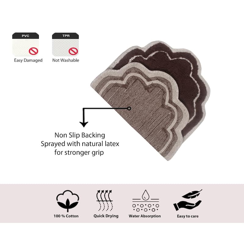 Allure Collection 100% Cotton Non-Slip Bathroom Rug Set, 3 Piece Machine Washable- Bathroom Rug, Bath Rug, U Shaped Contour