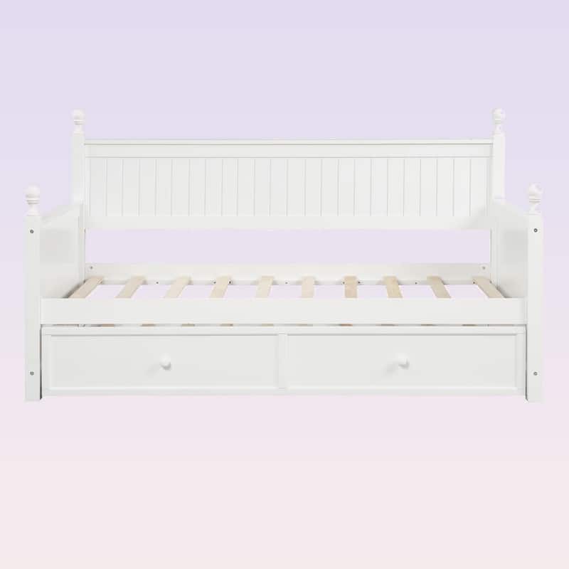 Modern Twin Size Wood Daybed with Twin Size Trundle