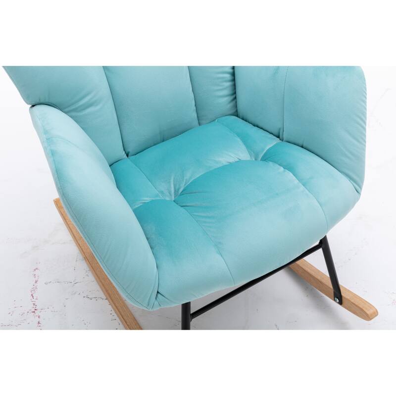 Modern 31.5" High Back Upholstered Buttons Tufted Rocking Chair with Solid Wood Legs and Black Paint Metal Base