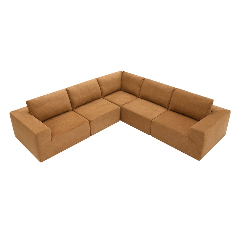 147" Modular Sofa, No Assembly, Free Combo, L Shaped, Brown Fabric, for Living & Bedroom