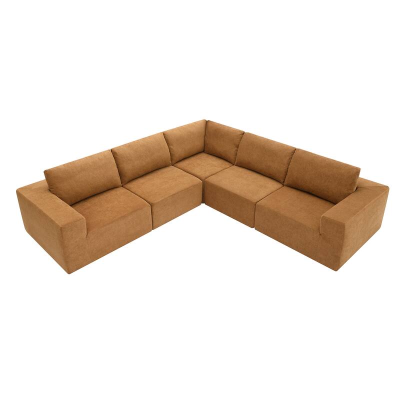 5 Pieces Sectional Sofa Set, Modular Sectional Sofa Convertible Sleeper Sofa Bed for Living Room, Free Combination Floor Couch