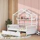 preview thumbnail 2 of 19, Wooden Twin Size House Bed with 2 Drawers and Shelf, Playhouse Design