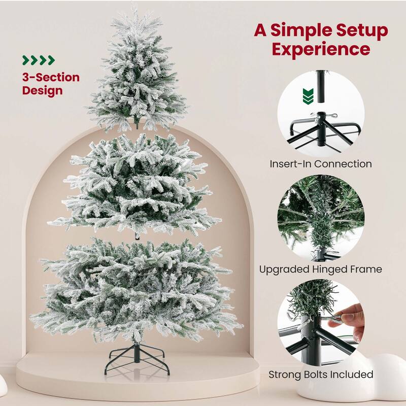 Costway 4.5 FT/6FT/7FT Pre-Lit Christmas Tree Snow Flocked Hinged Xmas