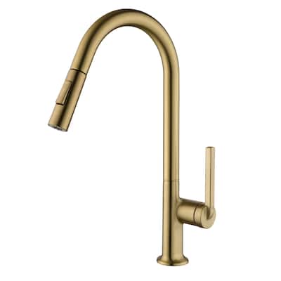 Single Handle Pull Down Sprayer Kitchen Sink Faucet Modern Commercial Kitchen Basin Faucets Brushed Gold