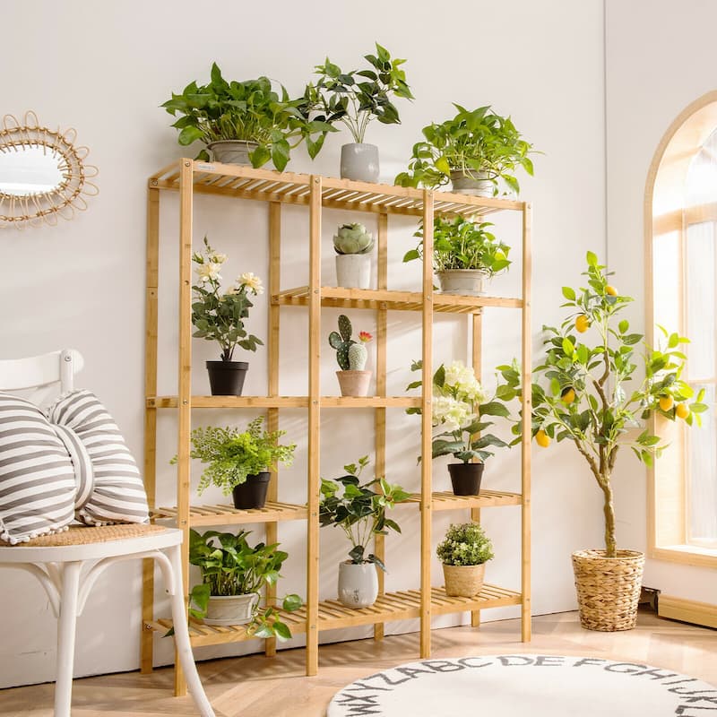 Multifunctional Bamboo Shelf Storage Organizer Rack Plant Stand