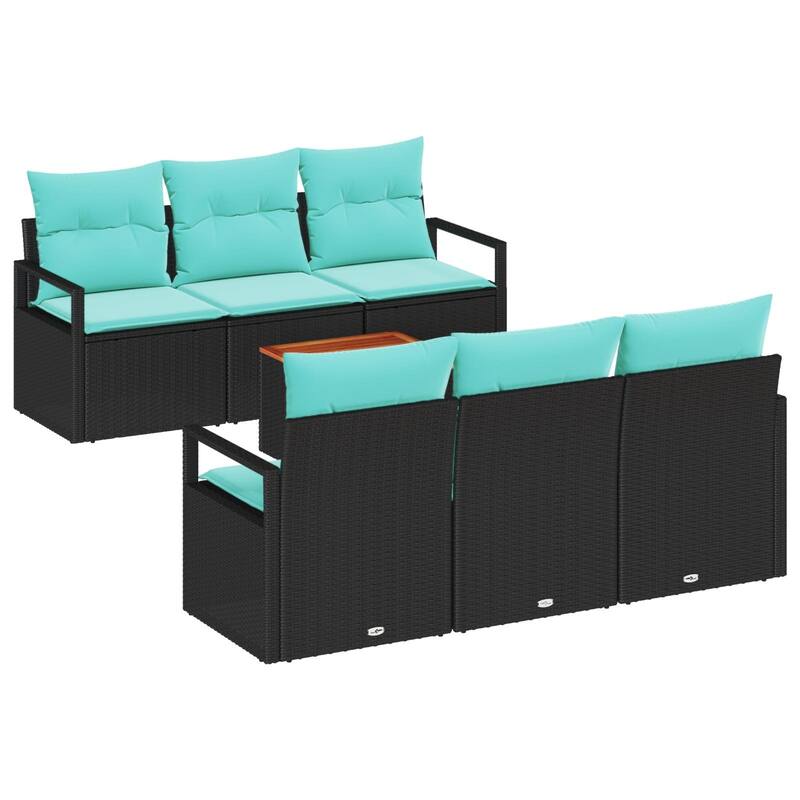vidaXL 7 Garden Sofa Set with Cushions Black/Grey Poly Rattan - 68.9 x 24.4 x 27.2 - Black