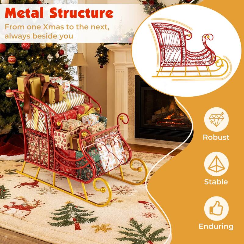 Costway Metal Christmas Santa Sleigh Basket Festive Decorative Sleigh - as pic shows - See Details