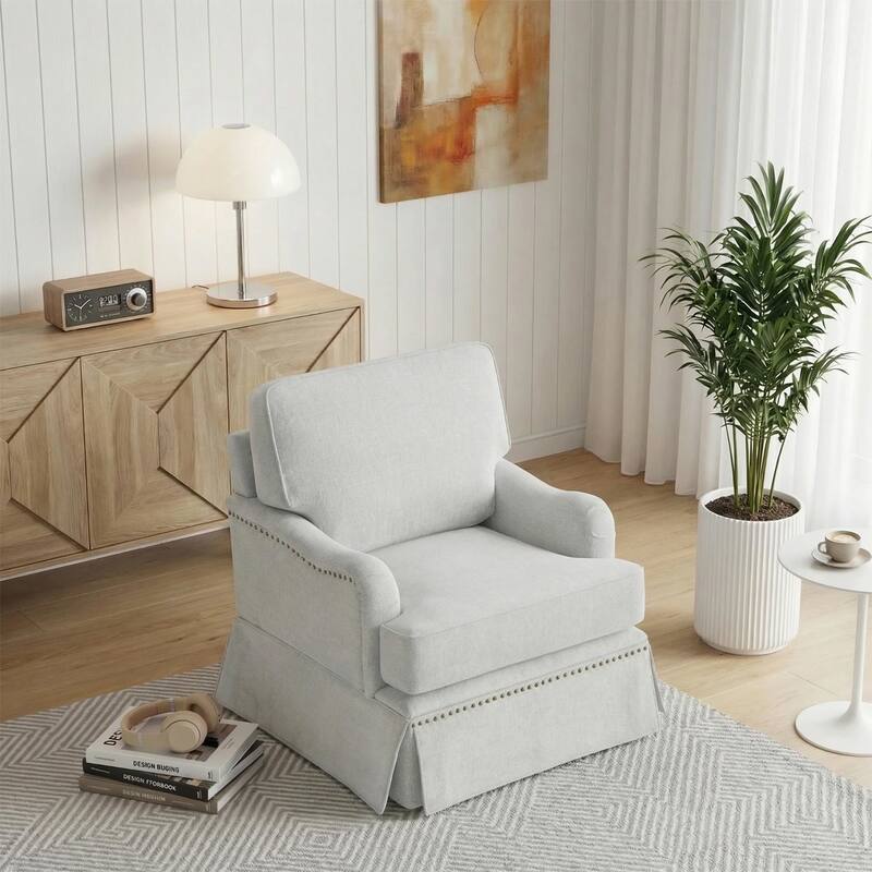 Modern Chenille Swivel Armchair and Storage Ottoman